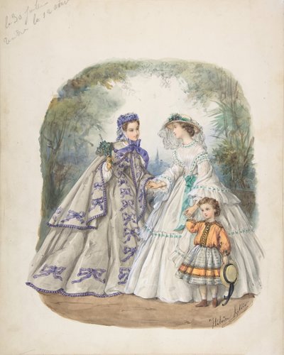 フランスのファッション雑誌のイラスト。 1862年。 作： Heloise Leloir