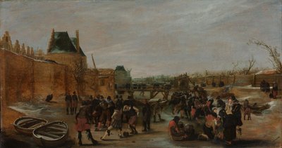 街の凍った運河で戯れる 作： Hendrick Avercamp (copy after)