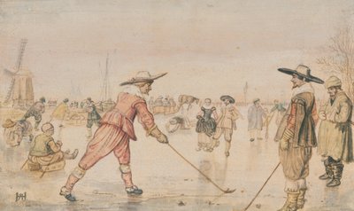 コルフをする二人の紳士と冬の風景 作： Hendrick Avercamp