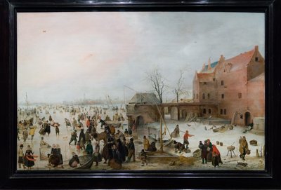 オランダ語：IJsgezicht bij een brewery 町の近くの氷上の光景 作： ヘンドリックアバーキャンプ