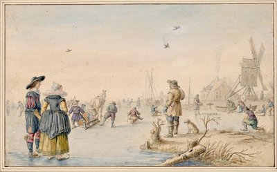 Hendrick Avercamp - アルベルティーナ、スケーターのいる冬景色 作： Hendrick Avercamp