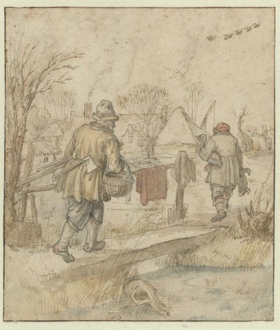ダックハンターの帰還 / verso: 船のスケッチと冬服の男のスケッチ 作： Hendrick Avercamp