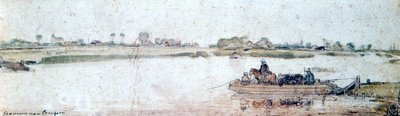 17世紀初頭のロープフェリーのある川の風景。 作： Hendrick Avercamp