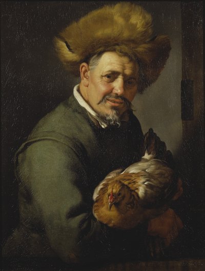 鶏と老人、1630 作： Hendrick Bloemaert