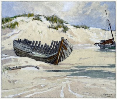 砂丘に浮かぶ幸運の船、エミール・ヴェルヘレン作「Garirlande des dunes」（H.Cassiers画、Art-H.Piazza, Paris 1927年）。 作： Hendrick Cassiers
