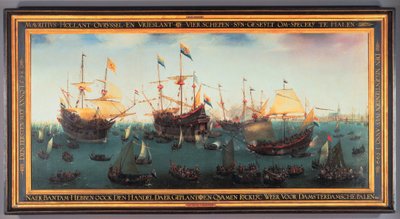 1599年7月19日、1599年、東インド諸島への第二次遠征のアムステルダムへの帰還 作： Hendrick Cornelisz. Vroom
