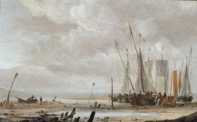 漁船が停泊する浜辺の風景 作： Hendrick Dubbels