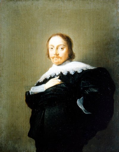 ブラックスーツにレースの襟をつけた紳士の肖像 作： Hendrick Gerritsz Pot