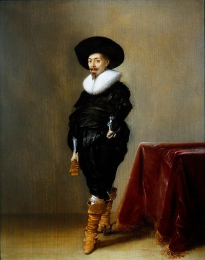 フリルのついた黒い衣装を着た紳士の肖像（油彩・パネル） 作： Hendrick Gerritsz Pot