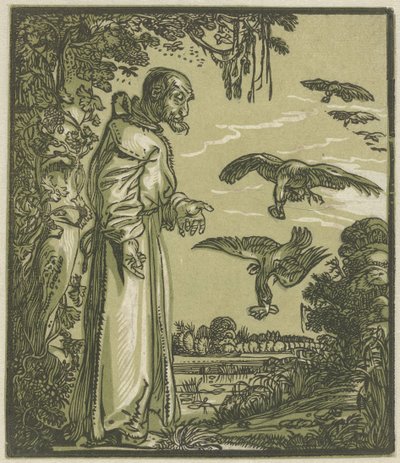 カラスに餌を与えられた隠者パウロ (エリヤ?) 作： Hendrick Goltzius (attributed to)