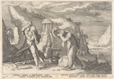 デウカリオンとピュラが新たな人類を生み出す Ovid