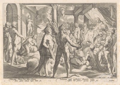 ファエトーンはアポロンに自分の馬車に乗ってもいいかと尋ねる Ovid