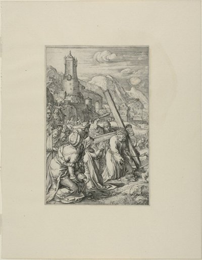 十字架を背負うキリスト、キリストの受難からプレート 9 作： Hendrick Goltzius