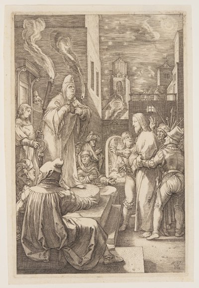 カイアファの前のキリスト（『受難』より 作： Hendrick Goltzius
