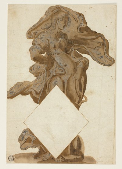 流れるようなドレープで女性の姿をデザイン 作： Hendrick Goltzius