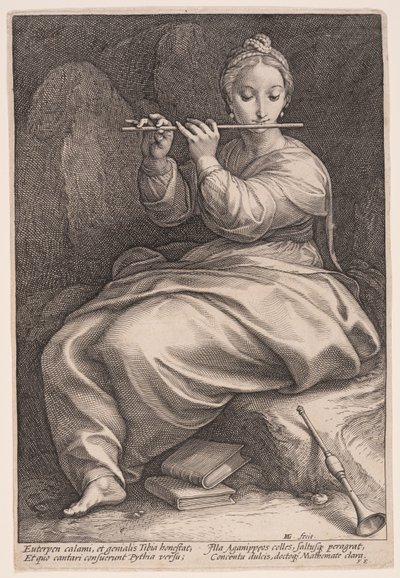 音楽のミューズ、エウテルペ（『9人のミューズ』より 作： Hendrick Goltzius