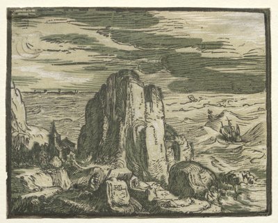 四つの小風景 その4 海辺の断崖 作： Hendrick Goltzius