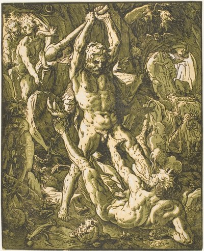 カクスを殺すヘラクレス 作： Hendrick Goltzius
