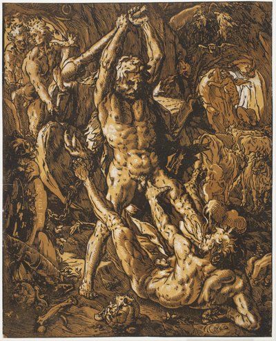 カクスを殺すヘラクレス 作： Hendrick Goltzius