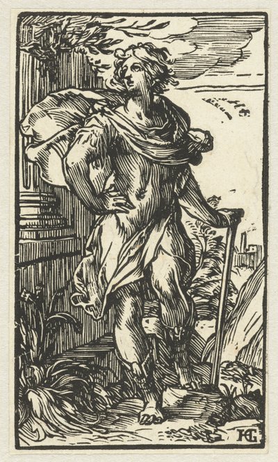 杖を持つ若い男 作： Hendrick Goltzius