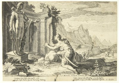カドモスはデルファイの神託者に、妹のエウロパはどこにいるのかと尋ねる。 作： Hendrick Goltzius