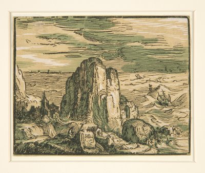 海岸の崖のある風景 作： Hendrick Goltzius