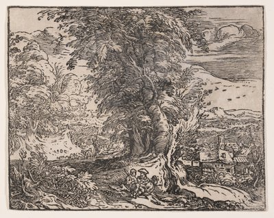 羊飼いのカップルのいる風景 作： Hendrick Goltzius