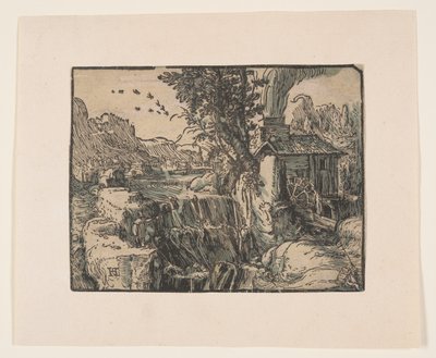 滝のある風景 作： Hendrick Goltzius
