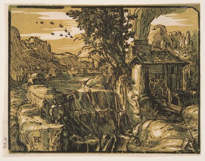 滝のある風景 作： Hendrick Goltzius