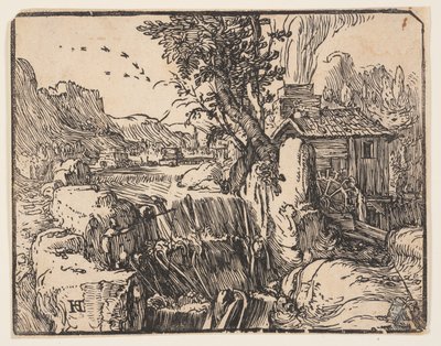 滝のある風景 作： Hendrick Goltzius