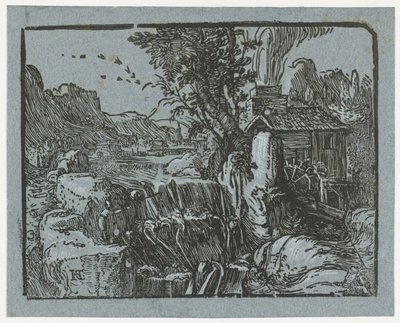 滝のある風景 四つの小さな風景 (シリーズタイトル) 作： Hendrick Goltzius
