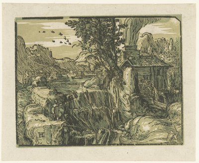 滝のある風景 四つの小さな風景 (シリーズタイトル) 作： Hendrick Goltzius