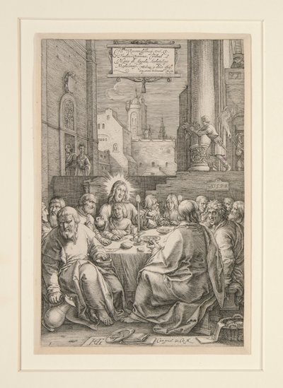 受難の最後の晩餐、12の彫刻シリーズのNo.1 作： Hendrick Goltzius