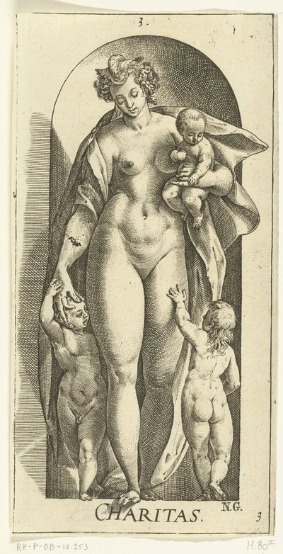 愛する 慈善団体 (オブジェクトのタイトル) 七つの美徳（シリーズタイトル） 作： Hendrick Goltzius