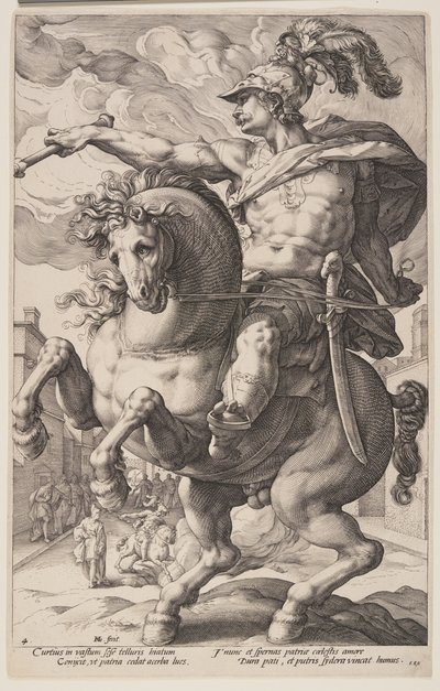 馬上のマルクス・クルティウス（『ローマの英雄』より 作： Hendrick Goltzius