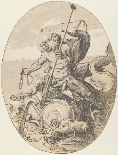 オケアノス、『デモゴルゴンと神々』のプレート 2 作： Hendrick Goltzius