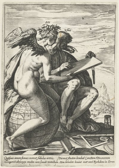 運動と芸術 (Ars/Usus) 労働、勤勉、実践、芸術の報酬 (シリーズタイトル) 作： Hendrick Goltzius