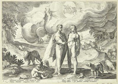 プロメテウスは人間を創造し、天からの火で彼に命を与えます 作： Hendrick Goltzius