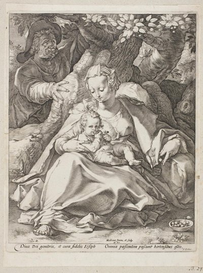 桜の木の下でエジプトへのフライトで休憩 作： Hendrick Goltzius