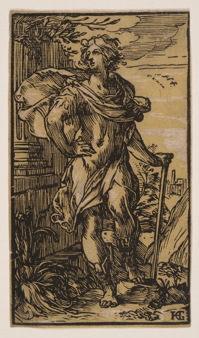 杖をつく青年 作： Hendrick Goltzius