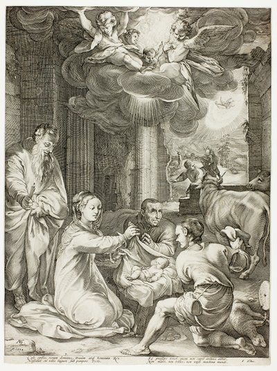 羊飼いの礼拝、プレート 3、『キリストの誕生と幼少期』より 作： Hendrick Goltzius