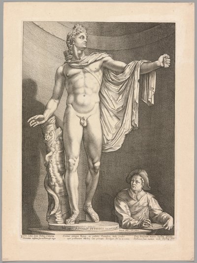 アポロ ベルヴェデーレ、3 つの有名なアンティーク彫刻のプレート 3 作： Hendrick Goltzius
