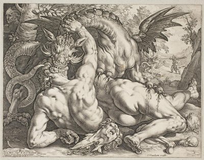カドモスの仲間をむさぼり食うドラゴン 作： Hendrick Goltzius