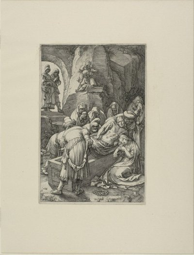 埋葬、キリストの受難からプレート 11 作： Hendrick Goltzius