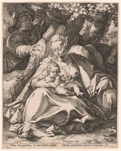 桜の木の下の聖家族 作： Hendrick Goltzius