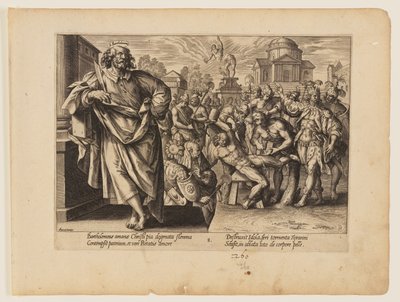 聖バルトロメオの殉教（『キリストと使徒の殉教』より 作： Hendrick Goltzius