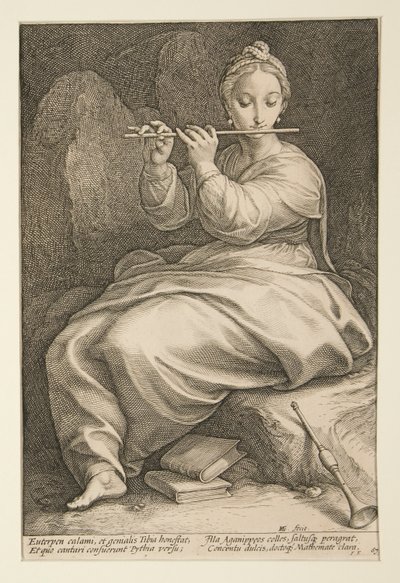 九つのミューズ: エウテルペ、9 つのシリーズの第 6 位 作： Hendrick Goltzius
