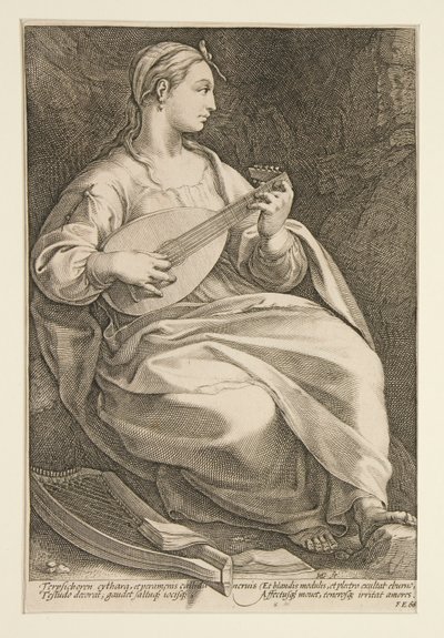 The Nine Muses: Terpsichore, 9 のシリーズの 5 位 作： Hendrick Goltzius