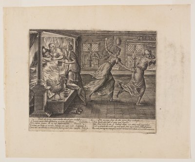 訴訟人の眠れぬ夜（『法の濫用』より） 作： Hendrick Goltzius