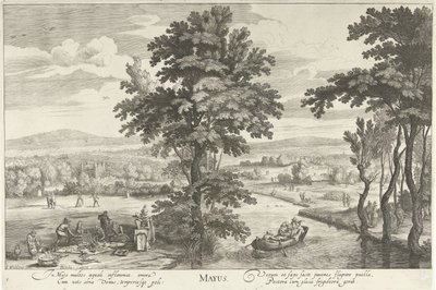 めい、風景の中の会社と Mayus (オブジェクトのタイトル) The Twelve Months (シリーズタイトル) 作： Hendrick Hondius (I)